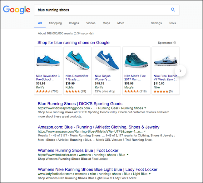 screenshot of blue shoes on google search